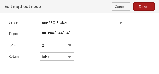 Node-RED mqtt out Konfiguration